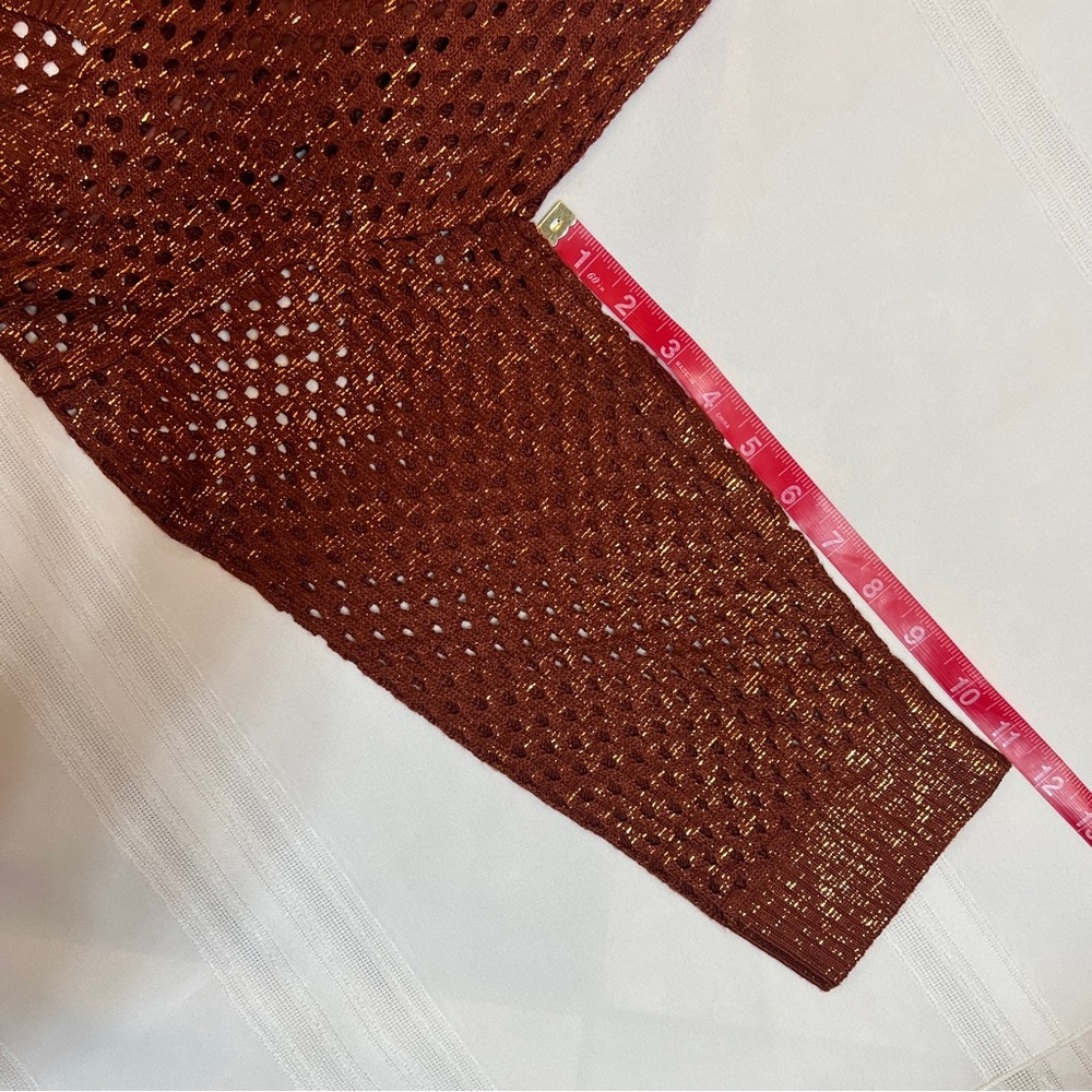 Reba Sweater Copper Gold Metallic Open Weave Crocheted Sz L‎ Matching Cami EUC - Picture 13 of 14
